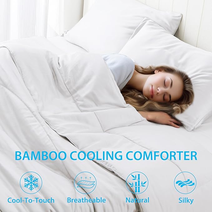 Bamboo Viscose All Season Comforter/Blanket - Ultra Soft & Breathable Comfort - Perfect Medium Weight for Snuggling Without Overheating - Enjoy Cozy Sleep All Night