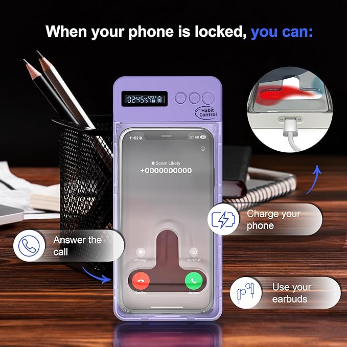 Phone Lockbox - Time Lock Box Cell Phone Locker for Bad Habits, Smartphone Jail with Timer Reduce Kids Adults Screen Time Improve Productivity, Family Time Container - Purple