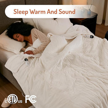 Degrees Of Comfort Electric Heated Blanket Queen Size With Dual Control - Soft Flannel Heating Blankets With 6 Heat Settings, 10-hour Auto Shut-off, Overheat Protection, ETL Certified - 84x90'', Ivory