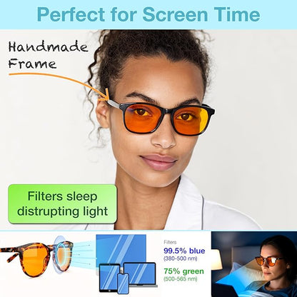 Orange Blue Light Blocking Glasses for Better Sleep - 99.5% Premium Acetate Orange Computer Migraine Glasses for Women & Men - Amber Gaming Glasses - Blue Light Blockers Gamer Glasses for Eye Strain