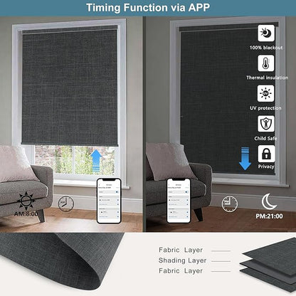 Bringnox Motorized Blinds with Remote,100% Blackout Smart Roller Blinds Compatible with Apple Homekit Google Home and Alexa Via HUB,and Customized (Bouvardia Dark Grey-17)