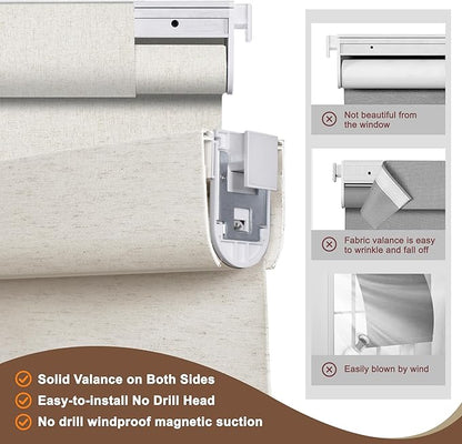 BERISSA No Drill No Tools Blackout Roller Shades for Indoor Windows Cordless, Linen Fabric,Roller Blinds with Light Blocking Strips,Window Shades for Home,Bedroom,Custom Color.Custom Size