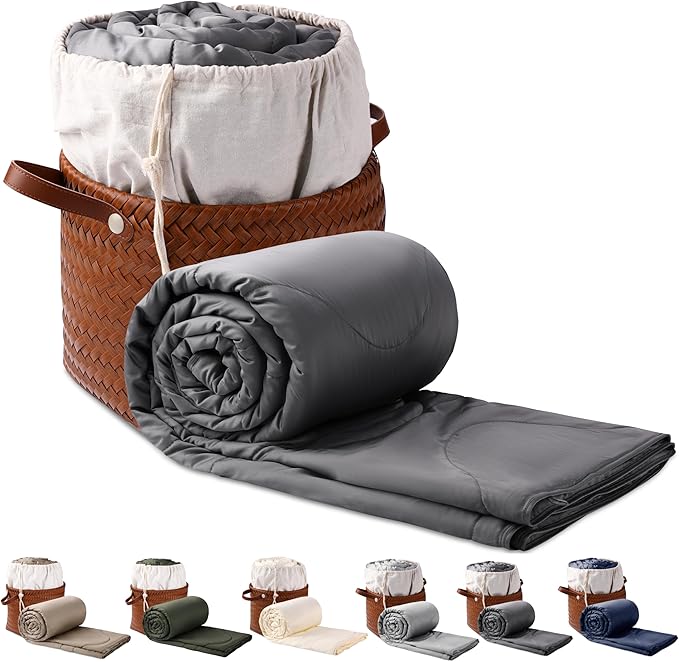 Silk Comforter Queen Size | 100% Mulberry Silk Fill with Organic Bamboo Viscose Shell | Summer Cooling Blanket for Hot Sleepers, Lightweight Breathable All-Season Bedding (Slate, 90"x90")