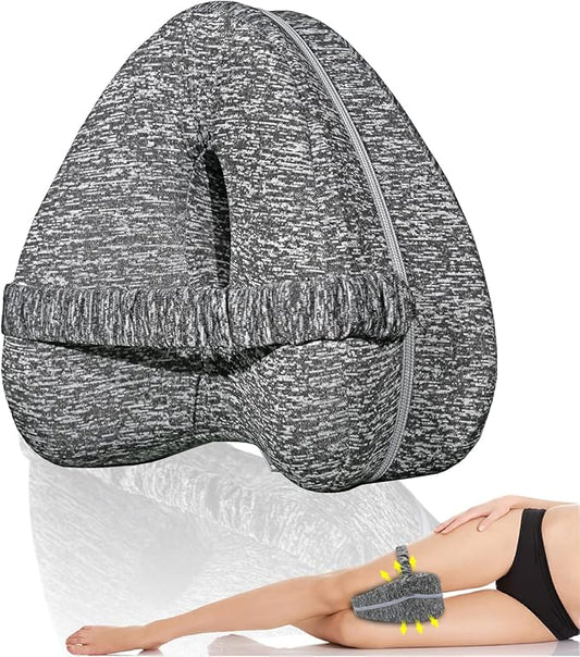 Knee Pillow for Side Sleepers with Elastic Strap, Memory Foam Leg Pillow, Ideal for Spine Alignment, Hip, Back & Joint Pain Relief, for Better Sleeping with Breathable & Washable Cover