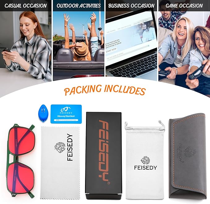 FEISEDY Sleep Blue Light Glasses for Woman Men 99.9% Computer Gaming Red Lens Eyeglasses Reduce Eyestrain G2835