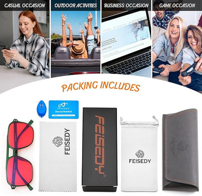 FEISEDY Sleep Blue Light Glasses for Woman Men 99.9% Computer Gaming Red Lens Eyeglasses Reduce Eyestrain G2835