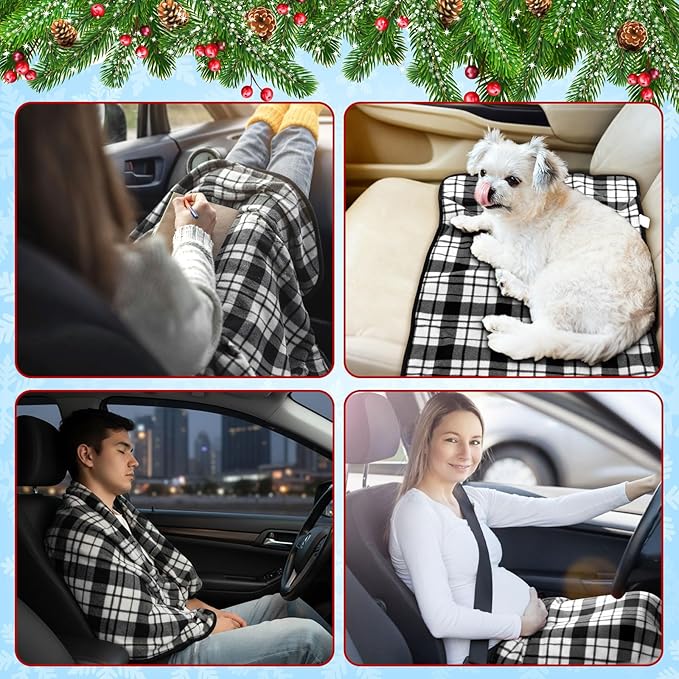 Tuanse 2 Pcs USB Heated Blanket 25"x35" Small Portable 5v 3 Setting Electric Blanket with Timer and Temperature Controller Winter Wearable Recharge Throw for Travel Home(White and Black Stripes)