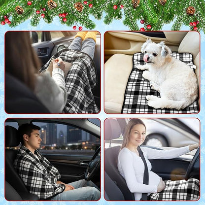 Tuanse 2 Pcs USB Heated Blanket 25"x35" Small Portable 5v 3 Setting Electric Blanket with Timer and Temperature Controller Winter Wearable Recharge Throw for Travel Home(White and Black Stripes)