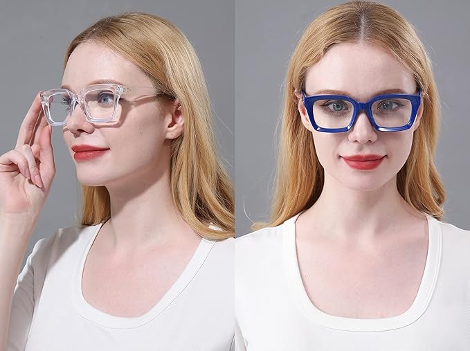 REAVEE 2 Pack Oprah Style Oversized Reading Glasses for Women Men Blue Light Blocking, Ladies Stylish RetroSquare Large Computer Readers (Blue/Clear 2.5x)