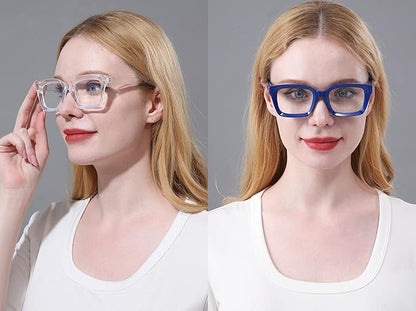 REAVEE 2 Pack Oprah Style Oversized Reading Glasses for Women Men Blue Light Blocking, Ladies Stylish RetroSquare Large Computer Readers (Blue/Clear 3.0x)