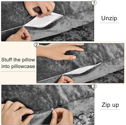 PHF Truly Velvet Zippered Body Pillowcase, No Insert, 1 Pack Ultra Soft Breathable Pillow Sham Cover with Zipper, 20"X 54" Long Luxury Cozy Warm Fuzzy Flannel Body Pillow Case, Charcoal/Dark Grey