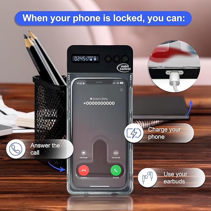 Phone Lockbox with Timer - Phone Safe Box with Timer, Cellphone Jail, Time Locking Container 99 Hours Phone Free Box - Reduce Screen Time, Improve Productivity - Habit Control Lock Box - Black