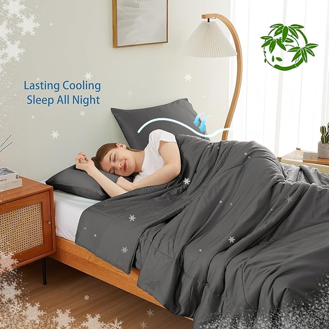 Zaizaihome Natural Bamboo Viscose Comforter Set Twin Size 2 Pieces, All-Season Soft Breathable Moisture-Wicking Quilt with Matching Pillowcase, Machine Washable, Quilted Fluffy Comforter (Dark Grey)