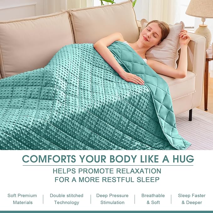 Teal Weighted Blanket for Adults 20lbs, 48"x72", Twin Full Size Cooling Minky Heavy Throw Blanket for 130-220lbs, Soft Winter Thick Big Blankets Weighted Comforter Gift for Sleeping
