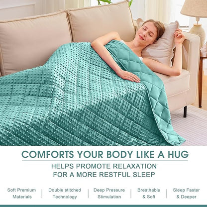 Teal Weighted Blanket for Adults 20lbs, 48"x72", Twin Full Size Cooling Minky Heavy Throw Blanket for 130-220lbs, Soft Winter Thick Big Blankets Weighted Comforter Gift for Sleeping