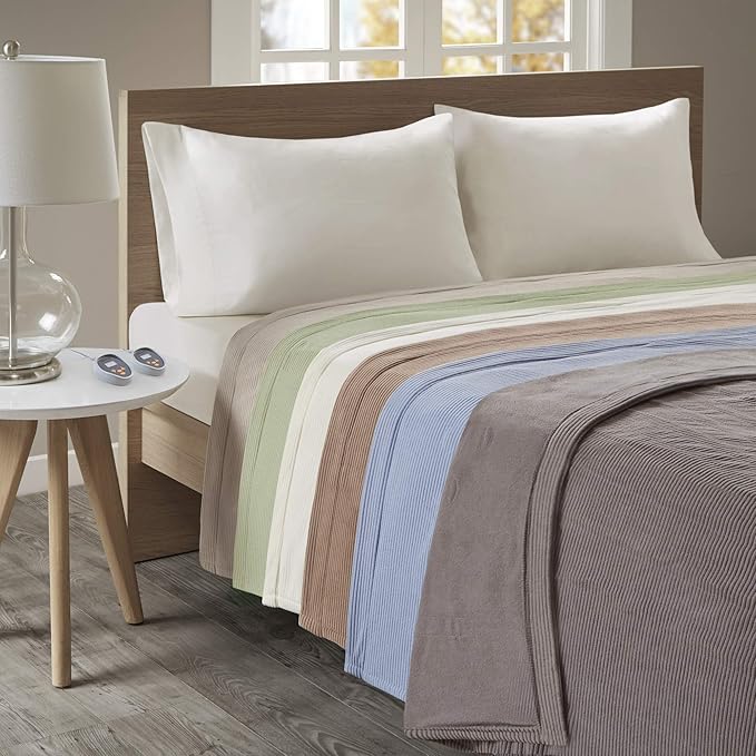 Beautyrest Electric Blanket Luxurious Micro Fleece Ultra Soft Ribbed Textured, Cozy and Snuggly Cover for Cold Weather, Fast Heating, Auto Shut Off, 20 Level Heat Setting Controller, King, Beige