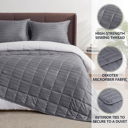 Weighted Blanket Queen/King Size (80"x87" 17lbs),Ultra Soft and Cozy Cooling Weighted Blanket for Adult,Heavy Blanket with Machine Washable Soft Blanket, Stripe Grey