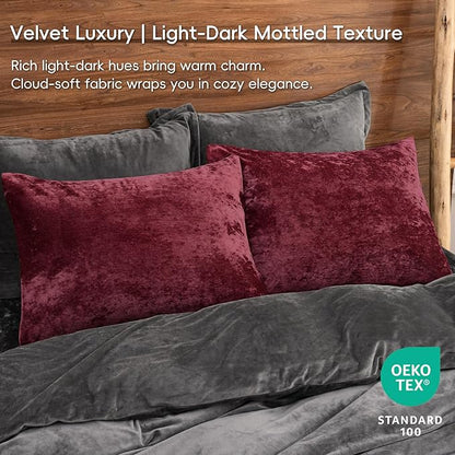PHF Truly Velvet Pillowcases Standard Size, No Insert, 2 Pack Ultra Soft Breathable Pillow Shams Covers with Envelope Closure, 20" X 26" Luxury Cozy Warm Fuzzy Flannel, Wine Red