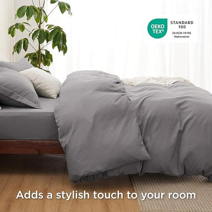 Bedsure Duvet Cover with Fitted Sheet Twin/Twin XL - Deep Pocket, Hotel Luxury Soft Double Brushed Bedding Set with Zipper Closure, 1 Duvet Cover, 1 Fitted Sheet, 1 Pillow Shams, NO Comforter, Grey