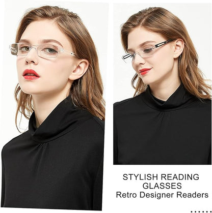 4 Pairs Reading Glasses Blue Light Blocking Computer Readers for Women Clear Frame Stylish Rimless Eyewear 1.0 1.5 2.0 2.5 3.0 3.5 4.0 (3.00+ Men