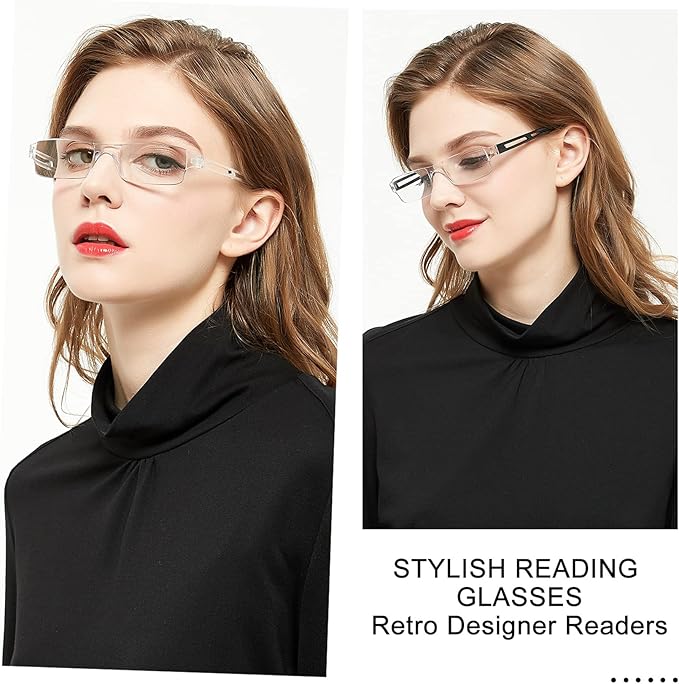4 Pairs Reading Glasses Blue Light Blocking Computer Readers for Women Clear Frame Stylish Rimless Eyewear 1.0 1.5 2.0 2.5 3.0 3.5 4.0 (2.00+ Men