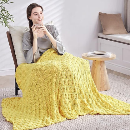 Knitted Weighted Blanket for Adult, No Beads Heavy Blanket 50” x 60'' 5lbs, Breathable Chunky Knit Blanket, Cooling Weighted Blanket for Hot Sleepers, Christmas Home Decor (Yellow)