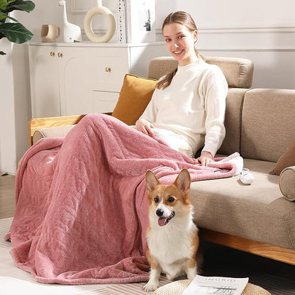 Electric Throw Blanket Heated Throw 50''x60''- Wheat Pattern Flannel & Sherpa Heated Lap Blanket with 5 Heat Settings & 4-Hour Auto Shut-Off, ETL & FCC Certified, Machine Washable Home Use, Pink