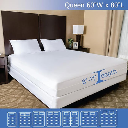 Queen Mattress or Box Spring Protector (8"-11" Depth) - Zippered Waterproof Encasement Hypoallergenic Premium Quality Cover Protects from Dust