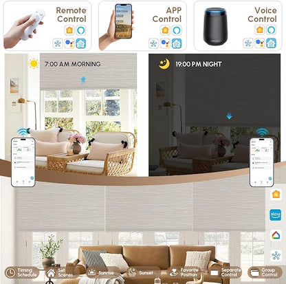 Kincmo No Drill Motorized Blinds with Remote, 100% Blackout Roller Shades for Windows, Custom Electric Blinds Compatible with Alexa, Apple Homekit, Google Home (100% Blackout Dreamy Beige)