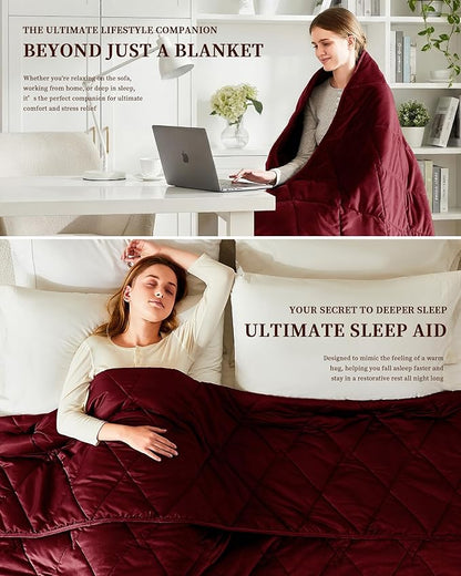 L'AGRATY Queen/King Size Weighted Blanket for Adults 20lbs, 80"x87" — Cooling Breathable Heavy Blanket with Glass for Sleeping Perfect for Hot Sleepers & Couples Machine Washable All-Season Wine Red