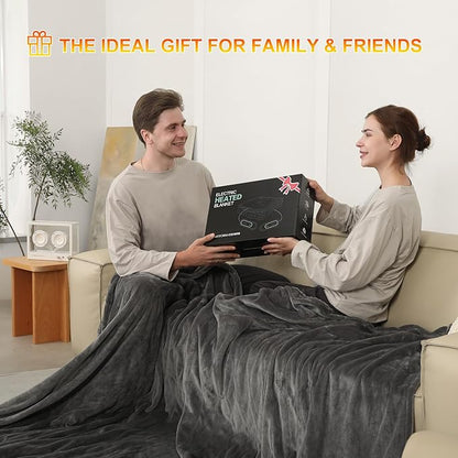 Heated Blanket Queen Size, Soft Cozy Upgraded Flannel Electric Blanket Dual Control with 5 Heating Levels & 10 Hours Auto Off, Fast Heating & ETL & FCC Certification, 84" x 90", Silver Gray