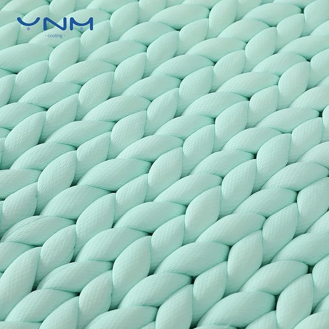 YnM Cooling Weighted Blanket, Handmade Chunky Yarn Knitted Design, Temperature Regulating and Breathable, Machine Washable Throw for Sleep or Home Decor (Menthe Green, 60x80 Inch, 20lbs)