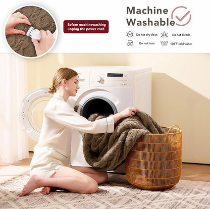 Heated Electric Blanket Twin Size-62"x84" Heating Blanket with 10 Heating Levels & 5 Time Settings Over-Heat Protection，Winter Warmer for Adults with ETL Certification（Beige）