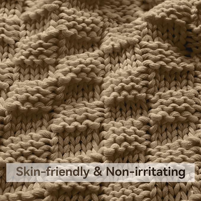 Knitted Weighted Blanket for Adult, No Beads Heavy Blanket 48” x 72'' 12lbs, Breathable Chunky Knit Blanket, Cooling Weighted Blanket for Hot Sleepers, Christmas Home Decor (Camel)