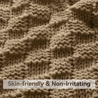 Knitted Weighted Blanket for Adult, No Beads Heavy Blanket 50” x 60'' 10lbs, Breathable Chunky Knit Blanket, Cooling Weighted Blanket for Hot Sleepers, Christmas Home Decor (Camel)