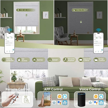 FineTell Motorized Blinds with Remote, 100% Blackout Roller Shades Compatible with Alexa,Apple Homekit,Google Home APP and Voice Control, Customized Electric Blinds (100% Blackout Classic Light Grey)