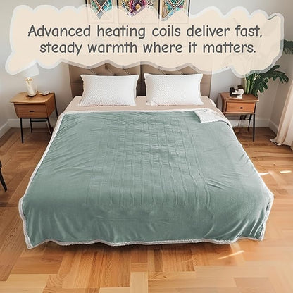 Electric Heated Blanket Full Size 72"x84", Soft Flannel with Overheat Protection, 9 Adjustable Heat Settings & 10-Hour Auto-Off Timer, Fast Heating for Winter Comfort, Light Green
