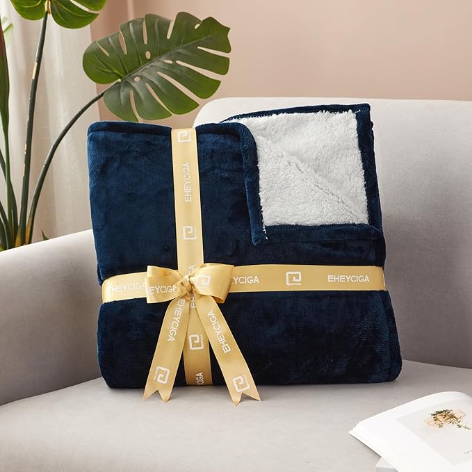 EHEYCIGA Heated Blanket Electric Blanket Twin - Heating Blanket with 5 Heating Levels & 10 Hours Auto Off, Soft Cozy Sherpa Washable Blanket with Fast Heating, 62 x 84 Inches, Navy Blue
