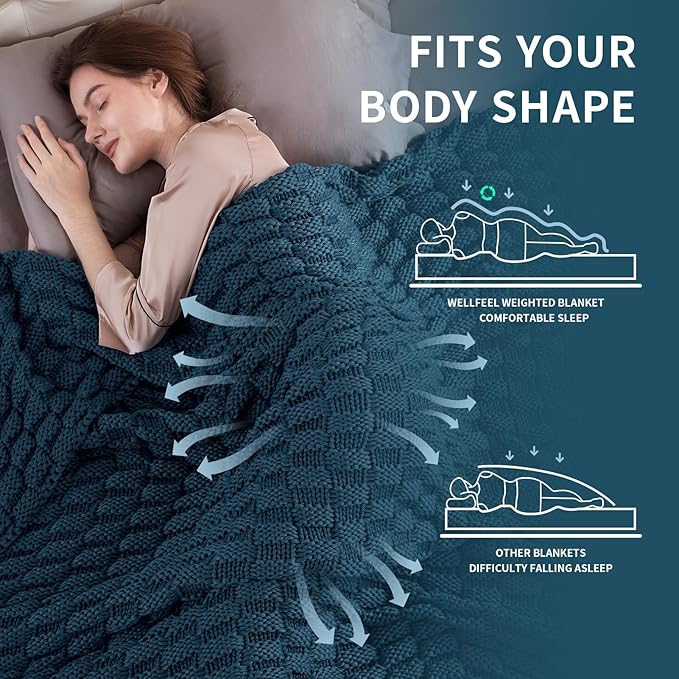 Knitted Weighted Blanket for Adult, No Beads Heavy Blanket 60” x 80'' 17lbs, Breathable Chunky Knit Blanket, Cooling Weighted Blanket for Hot Sleepers, Christmas Home Decor (Peacock Blue)