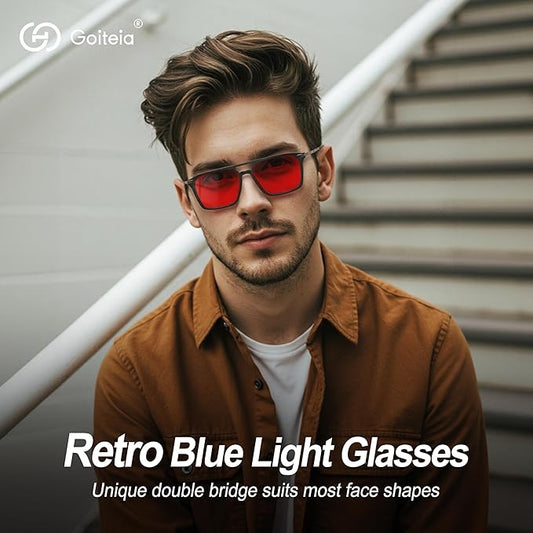 Goiteia Orange Blue Light Blocking Glasses-Retro 70s Blue Light Glasses for Men Women, Easier Sleep and Migraine Relief