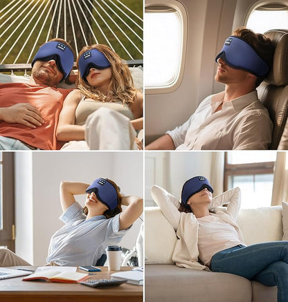 Ice Silk Sleep Mask with Headphones, Sleep Headphones for Side Sleeper with 3D Cups, Bluetooth 5.4 Sleeping Eye Mask, Total Blackout Sleeping Headphones for Women Men(Navy)