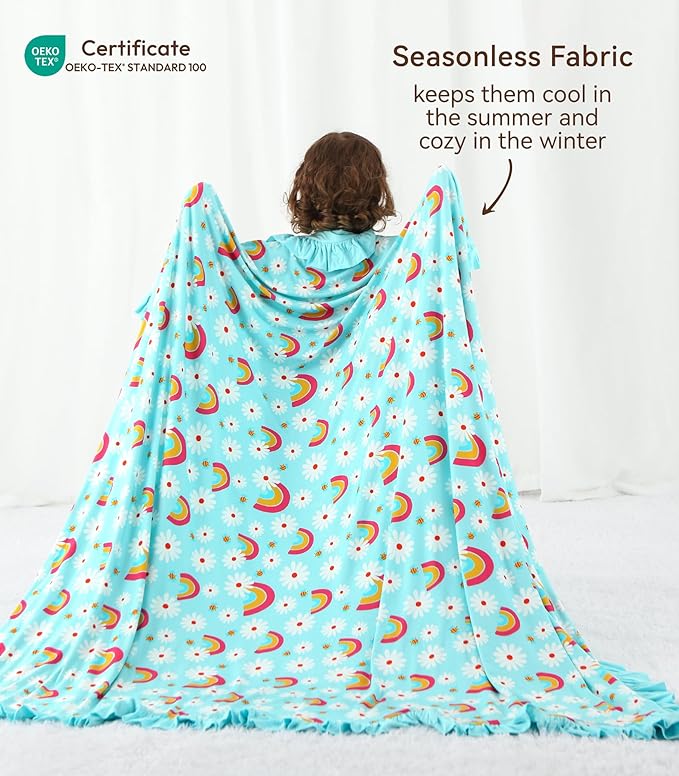 Premium Baby Blankets, Soft Viscose from Bamboo Blanket for Girls, Nursery Crib Bedding Quilt for Newborn and Toddler, Ruffle Blanket Cooling for Hot Sleepers 50''x50'' Daisy