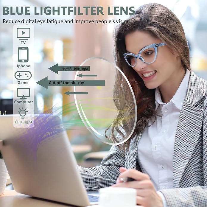 6 Pack Fashion Cat Eye Reading Glasses for Women Blue Light Blocking Oversized Spring Hinges Computer Readers