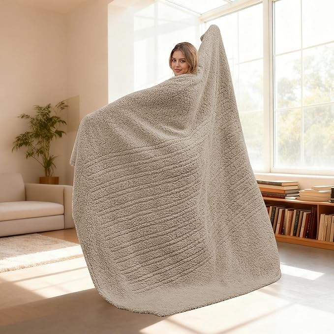 Electric Heated Blanket Full Size 72"×84" with 9 Heating Levels & 1-10Hs Auto Off，Double Sided Plush Sherpa, Energy Efficient, Machine Washable, for Couch & Bed, Light Brown