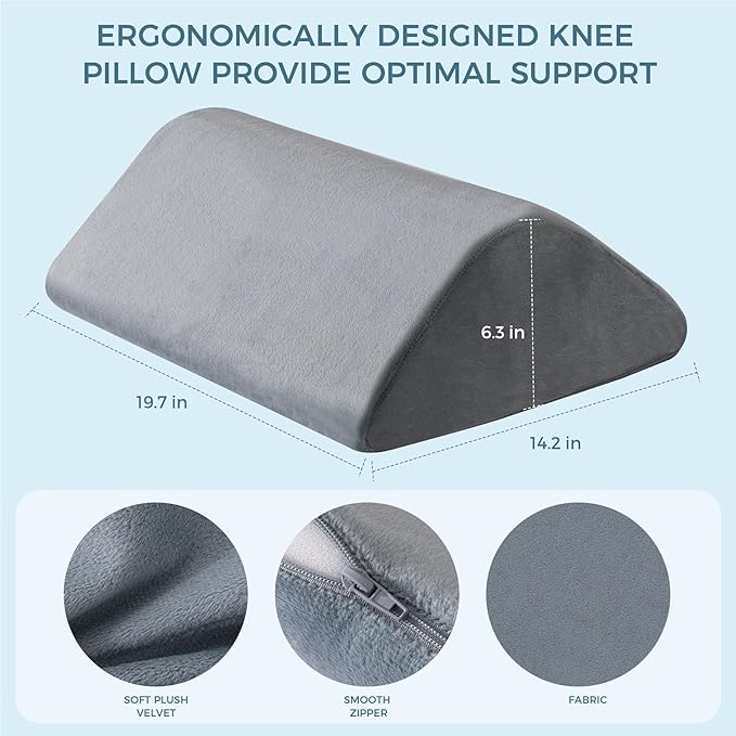 Knee Wedge Pillow 6.3'' for Post-Surgery Recovery-Leg Elevation Support for Sleep Position, Alleviating Lower Back & Hip Pain Enhancing Circulation in Ankles Legs Triangle Pillow with Removable Cover