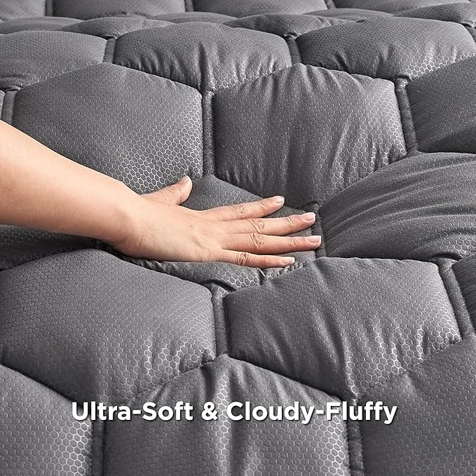 Bedsure Grey Queen Mattress Pad - Quilted Fitted Mattress Topper Protector with 8-21 Inches Deep Pocket, Noiseless Breathable Bed Cover Padded, Machine Washable, Grey, 60x80 Inches