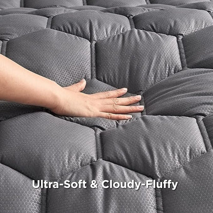 Bedsure Grey Twin Mattress Pad Cover - Quilted Fitted Mattress Topper Protector with 8-21 Inches Deep Pocket, Noiseless Breathable Bed Cover Padded, Machine Washable, Grey,39x75 Inches