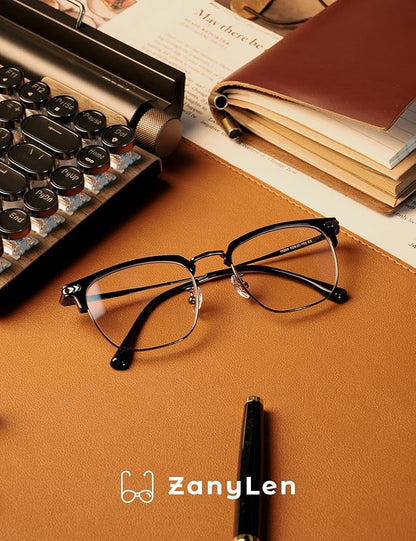 Blue Blocker Glasses for Men Metal Browline Computer Gaming Glasses With Blue Ray Filter (Gunmetal/Black TR90 Eyeglasses)
