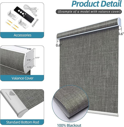 SmartWings Motorized Smart Blinds with Remote, Custom Automatic 100% Blackout Roller Shade Compatible with Alexa/Homekit/Google, Electric Smart Blinds for Indoor Windows, Vigor Dove
