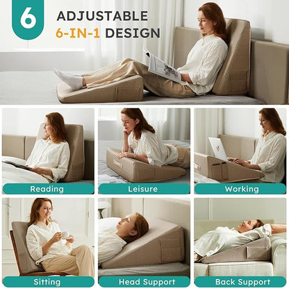 Bedluxe Wedge Pillow, 10 inch Bed Wedge Pillow for Headboard, Pillow Wedge for Acid Reflux Relief, Sleeping, After Surgery, Snoring, Gerd, Triangle Pillow Wedge - Cooling Memory Foam Top, Coffee